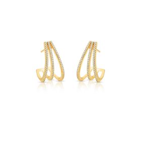 Imagem do produto Brinco Médio 3 Colunas Curvadas Cravejada de Zircônia Folheado a Ouro 18K