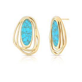 Imagem do produto Brinco Pedra Turquesa Oval Curvo Vazado Folheado a Ouro 18K