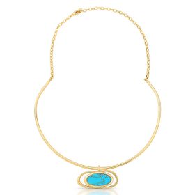 Imagem do produto Colar Pedra Oval Curvo Vazado Turquesa Pendente Folheado a Ouro 18K
