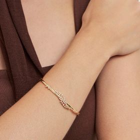 Imagem do produto Pulseira Bracelete Cravejado Folha Curvo Vazado 8mm Folheado a Ouro 18K
