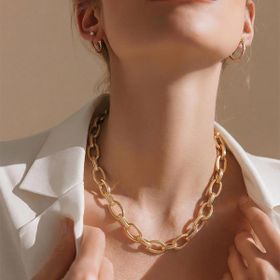 Imagem do produto Colar Liso com Elos Ovais Trabalhado Folheado a Ouro 18K
