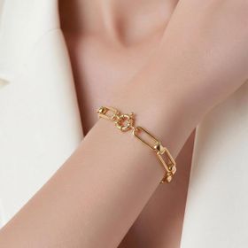 Imagem do produto Pulseira Liso Elo Cartier Intercalado Retangular Folheado a Ouro 18K
