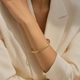 Imagem do produto Pulseira Bracelete Liso Oval Curvo 3mm Folheado a Ouro 18K