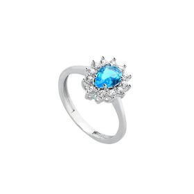 Imagem do produto Anel com Gota Azul Aqua com Cravação Princesa em Prata 925