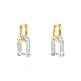 Imagem do produto Brinco Elos Liso e Cravejado de Zircônia Pendente em Prata 925 Folheado a Ouro 18K