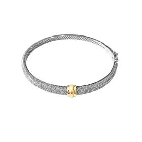 Imagem do produto Pulseira Rígida Grossa com Cravação de Zircônia com Detalhe Dourado em Prata 925