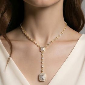 Imagem do produto Colar Cristais com Formatos Pingente Central Retângulo com Cravação Folheado a Ouro 18K