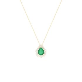 Imagem do produto Colar Gota Cristal Esmeralda 8X10mm com Cravação Princesa Folheado a Ouro 18K