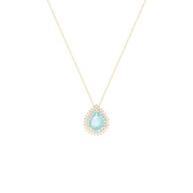 Imagem do produto Colar Gota Cristal Paraíba 8X10mm com Cravação Princesa Folheado a Ouro 18K