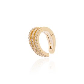 Imagem do produto Piercing Três Fileiras Cravejadas de Zircônia Vazado Folheado a Ouro 18K