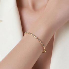 Imagem do produto Pulseira Rígida Fio com Moissanites Pontos de Luz em Prata 925 Folheado a Ouro 18K