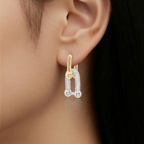 Imagem do produto Brinco Elos Liso e Cravejado de Zircônia Pendente em Prata 925 Folheado a Ouro 18K