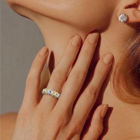 Imagem do produto Anel Meia Aliança Cravejada com X Dourado Intercalado em Prata 925