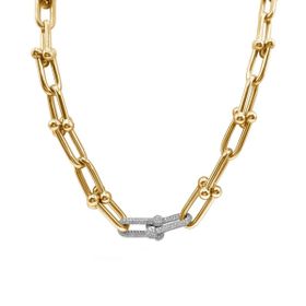 Imagem do produto Colar Elos Lisos com Dois Elos Cravejados em Prata 925 Folheado a Ouro 18K