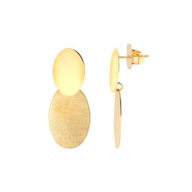 Imagem do produto Brinco de Base Oval Lisa com Pendente Oval Fosco Articulado Folheado a Ouro 18K