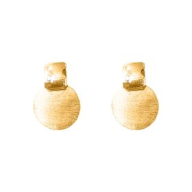 Imagem do produto Brinco de Base Quadrada Lisa com Placa Pendente Redondo Fosco Folheado a Ouro 18K