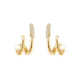 Imagem do produto Brinco Ear Hook Fio Duplo Cravejado Folheado a Ouro 18K