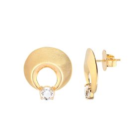 Imagem do produto Brinco Fosco Círculo Vazado com Zircônia Pendente Folheado a Ouro 18K