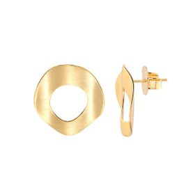 Imagem do produto Brinco Fosco Disco Ondulado Vazado Folheado a Ouro 18K