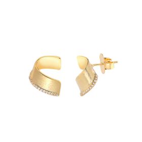 Imagem do produto Brinco Fosco e Liso Interno Curvado Cravejado com Zircônias Laterais Folheado a Ouro 18K