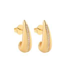 Imagem do produto Brinco Gota Abaluada Fosco com Fileira de Zircônia Folheado a Ouro 18K