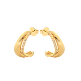 Imagem do produto Brinco Meia Argola  Duas Partes Cravejada Lisa e Fosco Folheado a Ouro 18K