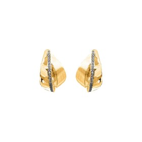 Imagem do produto Brinco Meia Argola Gota Abaluada com Fileira de Zircônia Folheado a Ouro 18K