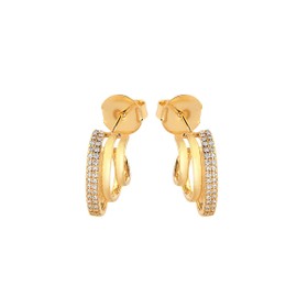 Imagem do produto Brinco Meia Argola Tripla Lisa Cravejada Folheado a Ouro 18K