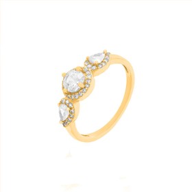 Imagem do produto Anel Meia Aliança com Duas Gotas e Círculo 5mm com Cravação de Zircônia Folheado a Ouro 18K