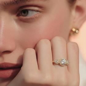 Imagem do produto Anel Meia Aliança com Duas Gotas e Círculo 5mm com Cravação de Zircônia Folheado a Ouro 18K