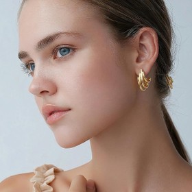 Imagem do produto Brinco Meia Argola Três Aros Liso Folheado a Ouro 18K