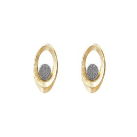 Imagem do produto Brinco Dois Ovais Liso Aberto e Oval Cravejado no Centro Folheado a Ouro 18K