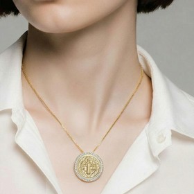 Imagem do produto Colar Medalha de São Bento Cravejado de Zircônia Folheado a Ouro 18K