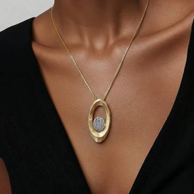 Imagem do produto Colar Dois Ovais Liso Aberto e Oval Cravejado no Centro Folheado a Ouro 18K