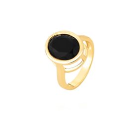 Imagem do produto Anel Cristal Oval Preto com Aro Liso Folheado a Ouro 18K