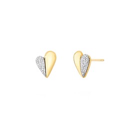 Imagem do produto Brinco Coração Meio Cravejado e Meio Liso Folheado a Ouro 18K