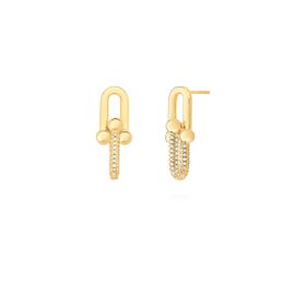Imagem do produto Brinco Elo Liso e Pendente Cravejado de Zircônias Folheado a Ouro 18K