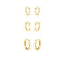 Imagem do produto Brinco Kit Argola de Click com Meia Cravação de Zircônia Folheado a Ouro 18K