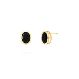 Imagem do produto Brinco Oval Liso com Pedra Cristal Preto Folheado a Ouro 18K