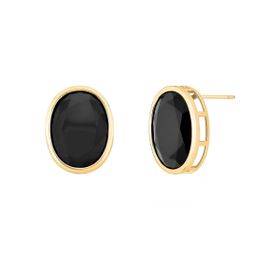 Imagem do produto Brinco Oval Liso com Pedra Cristal Preto Grande Folheado a Ouro 18K