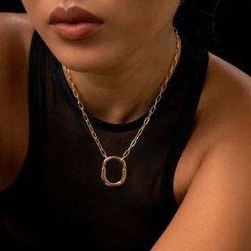 Imagem do produto Colar Cadeado Oval Liso Pendente Folheado a Ouro 18K