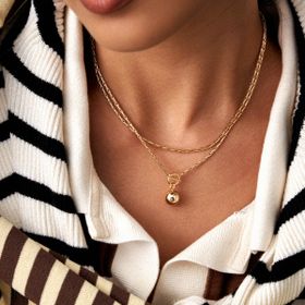 Imagem do produto Colar com Fecho T e Pingente de Esfera Liso Folheado a Ouro 18K