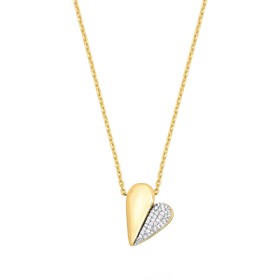 Imagem do produto Colar Coração Meio Cravejado e Meio Liso Folheado a Ouro 18K