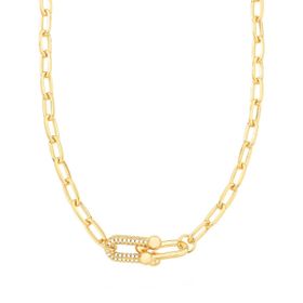 Imagem do produto Colar Elos Lisos com Elo Central em U Cravejado de Zircônia Folheado a Ouro 18K