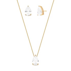 Imagem do produto Conjunto Gota de Zircônia com Garras Folheado a Ouro 18K