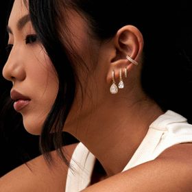 Imagem do produto Piercing de Orelha com Duas Fileiras de Zircônia Folheado a Ouro 18K