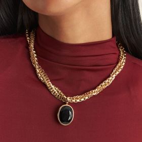 Imagem do produto Pingente Cristal Oval Preto Grande com Base Lisa Folheado a Ouro 18K