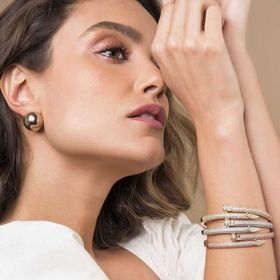 Imagem do produto Pulseira Bracelete Prego Cravejado de Zircônias Folheado a Ouro 18K