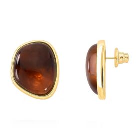 Imagem do produto Brinco com Resina Marrom Coffe Liso Orgânico Folheado a Ouro 18K