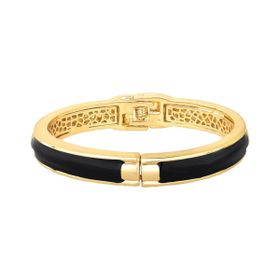 Imagem do produto Pulseira Bracelete com Esmaltaçao Lisa Preta Folheado a Ouro 18K